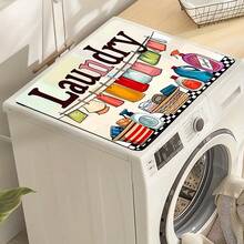 1 件橡胶防滑柔软洗衣机垫，洗衣房卡通文字印花，吸水顶部保护垫，速干冰箱防尘罩，现代洗衣房和厨房电器洗衣机和烘干机防尘罩，家居装饰，厨房和餐厅装饰 - 彩色 - 查看 7