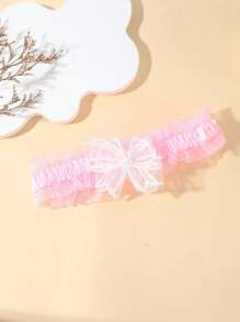 1pc Fashion Elegant Pink Lace Elastic Garter Belt, Bowknot Decor Sexy Thigh Chain, Wedding Bridal Bridesmaid Garter