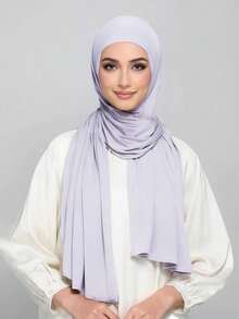 1pc Stretch Jersey Pull-On Hijab For Muslim Women – Lightweight No-Pin One-Piece Khimar Headwrap, Full Modesty Coverage, Ideal For Daily Wear, Ramadan, Mosque, Office & College. - Light Purple - View 2