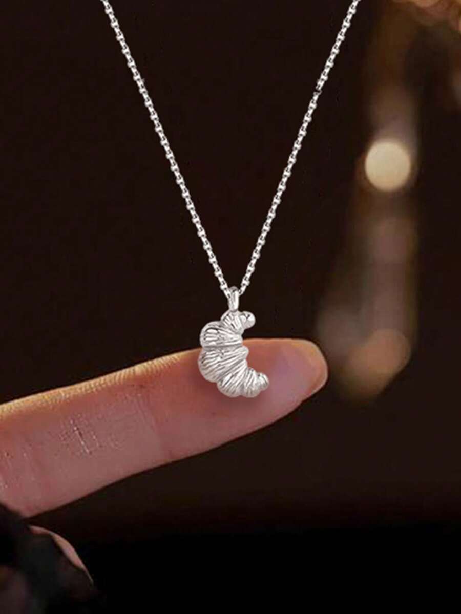 1pc S925 Sterling Silver Moon Pendant Necklace, Birthday, Anniversary Gift For Girl, Mom, Wife, Lady, Daughter, Suitable For Daily Wear, Party, Date - Croissant - View 1