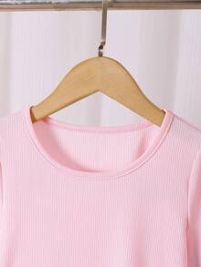 2pcs/Set Girls Summer New Fashion Casual Solid Color Short Sleeve Blouse And Long Pants, Versatile Leisure Outfit - Pink - View 4