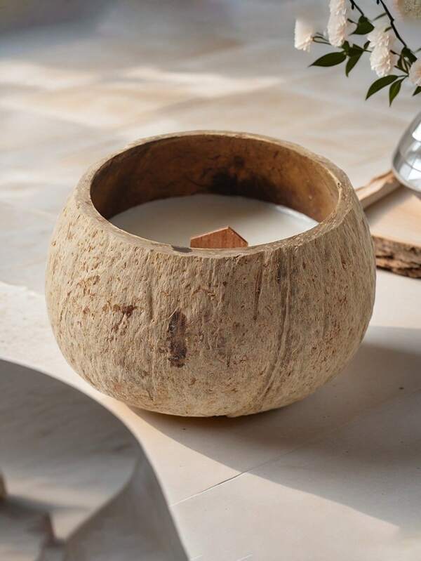 One Piece Round Coconut Shell Natural Soy Candle, Handmade Coconut Shell Candle, Suitable For Indoor, Home, Table Holiday Party Decoration