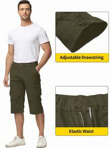KEFITEVD Mens 3/4 Length Cargo Work Pants Cotton Twill Outdoor Hiking Shorts Ripstop Pants - Army Green - View 5