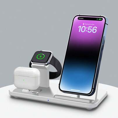15W 3-In-1 Fast Charging Dock Station Compatible With IPhone 14 13 12 11 XS XR X 8 7 6 Compatible With Airpods 4 3 2 Wireless Charger Compatible With Apple Watch 10 9 8 7 SE 6 5 4 3 2 Compatible With IPhone 16 15 14 13 12 11 X 8 Pro Max/Pro/Mini/Plus, Compatible With IWatch Compatible With Airpods Suitable For Office, Dorm, And Home