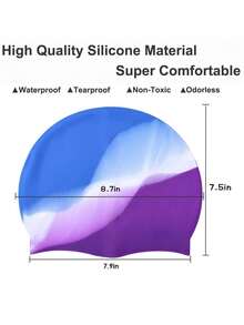 2025 New 7.48"*8.66" Silicone Colorful Waterproof Non-Chafing Swimming Cap, Suitable For Men And Women With Long Or Short Hair, Easy To Wear And Remove, Keeps Hair Dry For Swimming And Bathing, Beach Essentials, Beach Accessories, Pool Float - Multicolor - View 6