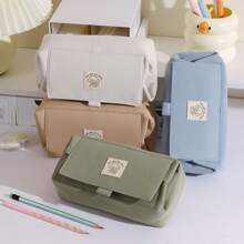 Simple & Cute Dog Design Stationery Case, Double-Layer Pencil Case, Large Capacity Zipper Closure Pen Bag For Students, Middle School Supplies,Back To School,School Supplies