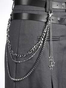 1pc Unisex Punk Rock Star Pendant Waist Chain, 3-Layer Tassel Hip Hop Metal Chain, Suitable For Casual Wear