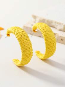 1 Pair Bohemian Style Vacation Raffia Handwoven Minimalist Multi-Color Hoop Earrings, Suitable For Daily Wear