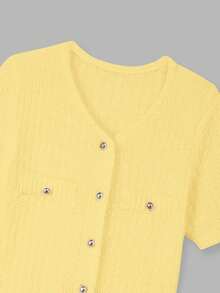 FOR BEAUTY 春夏新款纯色圆领金属纽扣针织开衫，简约别致的度假休闲风，轻盈透气的毕业季开衫，新年必备 - 深杏 - 查看 10