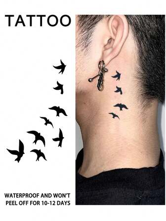 1Pc Bird Simple Temporary Tattoos Semi Permanent Tattoo Waterproof Sweatproof Last For 1-2 Weeks Realistic Herbal Juice Anti-Friction Non-Reflective Faux Black Fake Tattoos For Woman And Men Tattoo Stickers For Arm, Chest, Leg, Abdomen, Waist, Finger, Neck, Spine, Modernist Body Art