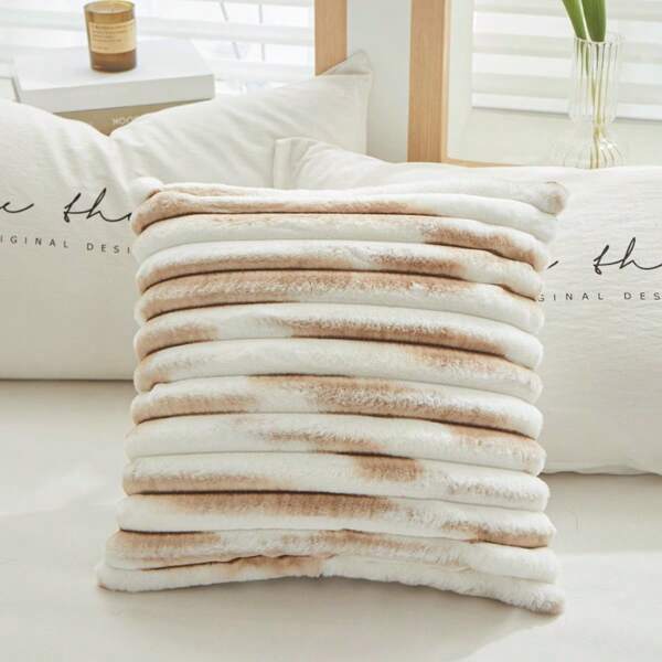 1pc Super Soft Plush Striped Pillow Cover, Fluffy Wavy Faux Fur Decorative Cushion Case, Soft Sherpa Pillow Slip, Suitable For Sofa, Living Room, Bedroom And More Scenes (Pillow Insert Not Included)