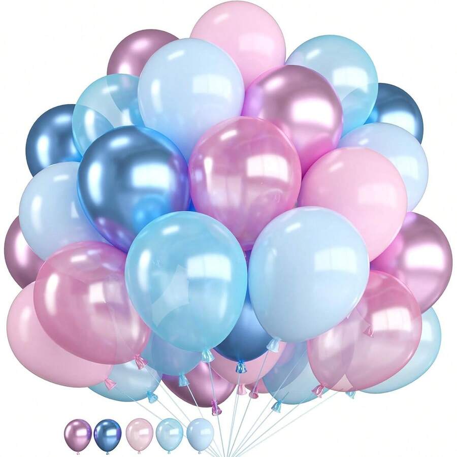 Zestaw 25 niebieskich i różowych balonów, zawiera metaliczne niebieskie i metaliczne czerwone balony, 10-calowe niebieskie i perłowe jasnoniebieskie balony, idealne na urodziny, wesele, przyjęcie z okazji ujawnienia płci dziecka, prezent na Dzień Matki, dekorację na ukończenie szkoły, powrót do szkoły, zaręczyny, wieczór panieński, dekoracje balonowe, przyjęcie balonowe, rekwizyty do zdjęć, statyczna dekoracja tła - Niebieski Różowy - Zobacz 1