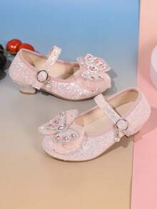 A Pair Of Cute 2025 New Children's High-Heeled Shoes, Bow Princess Shoes, And Dance Shoes Suitable For Balls - Baby Pink - View 3