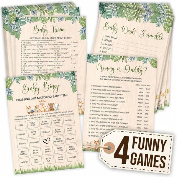 41pcs, Shower Games - Shower Riddles Shower Word Puzzles Floral Shower Activities 20 Guest Riddles Mom Or Dad Shower Decoration Games, Double-Sided Printing With Answer Cards