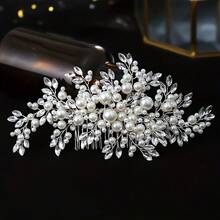 1pc Elegant Floral Glass Hair Comb, Bridal Wedding Hair Accessories, All Seasons Valentine's Day Accessories - Silver - View 6