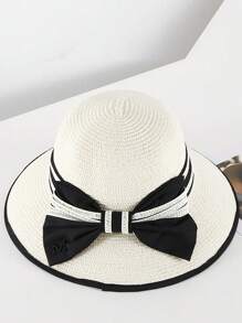 Chapeau de soleil pour femmes pour l'été, chapeau de plage style coréen avec nœud, chapeau seau confortable et respirant, casquette polyvalente tressée en paille