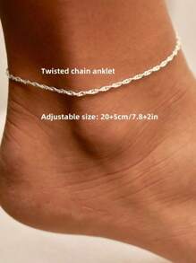 1 Stück Gedrehtes Knöchelband, minimalistisches Edelstahl Wellen-Ketten Knöchelband, einfaches glitzerndes Strand Knöchelband für Frauen