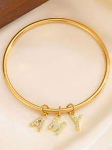 Personalized Initials Bangle Bracelet For Women Free Customized Name Bracelet With Pave Cubic Zirconia A To Z Charm Jewelry Birthday Party Wedding Gifts