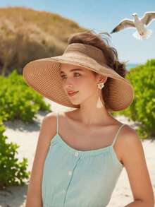 1 buah Topi Jerami Gaya Bohemian Wanita dengan Hiasan Pita, Topi Pantai, Musim Panas - MultiWarna - View 4