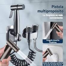 Grifo de inodoro + válvula angular de salida de agua doble + cepillo, fácil de instalar, simple de operar, muy adecuado para descargar baños e inodoros. - Gris - Ver 6