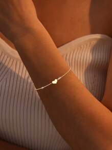 FOREVER QUEEN Pulseira delicada de coração em prata esterlina 925, 1 peça, para mulheres, joia empilhável de coração, faixa ajustável, presente para melhor amiga, corrente de pulso
