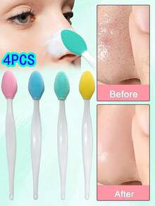 4件装鼻刷 鼻刷 去黑头鼻刷 洗鼻刷 面部鼻刷 清洁鼻刷 按摩鼻翼硅胶鼻刷 清洁毛孔 洗脸刷 软毛洁面刷 硅胶洗脸刷 - 彩色 - 查看 2