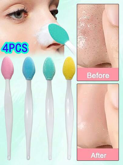 4件装鼻刷 鼻刷 去黑头鼻刷 洗鼻刷 面部鼻刷 清洁鼻刷 按摩鼻翼硅胶鼻刷 清洁毛孔 洗脸刷 软毛洁面刷 硅胶洗脸刷