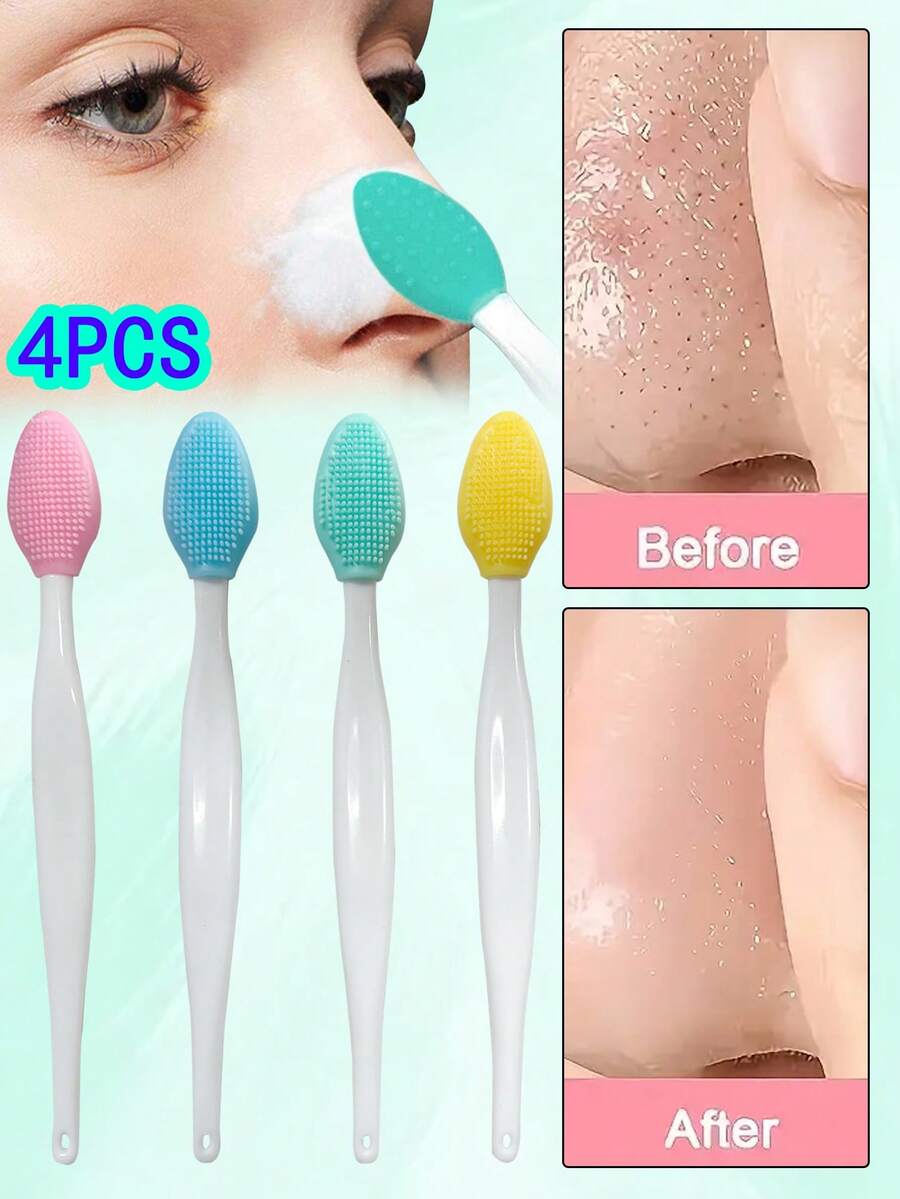 4件装鼻刷 鼻刷 去黑头鼻刷 洗鼻刷 面部鼻刷 清洁鼻刷 按摩鼻翼硅胶鼻刷 清洁毛孔 洗脸刷 软毛洁面刷 硅胶洗脸刷