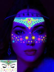 1pc Neon Tattoo Stickers, Suitable For Masquerade, Bars, Party, KTV Valentine's Day Accessories - Multicolor - View 13