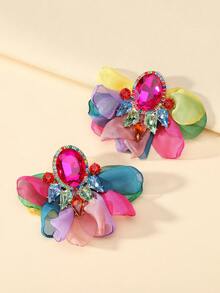 波西米亚风格布艺花朵耳环女款仿宝石花卉大耳钉适合派对舞会海边度假珠宝