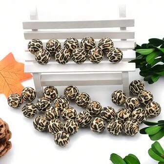 20/50 حبة من حبات السليكون بقطر 15 مم ذات نقشة نمر وحبش ملونة، أنماط حيوانات برية، خرز دائري ناعم مناسب لصنع الأساور والمجوهرات والاستخدامات الحرفية، مستلزمات صناعة المجوهرات