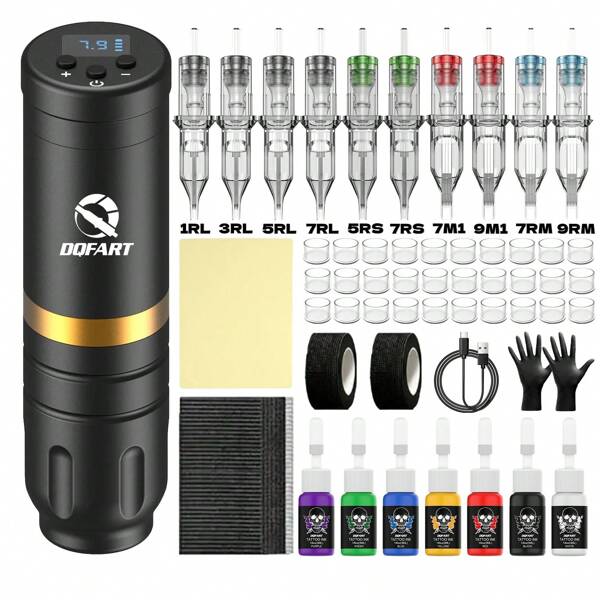 DQFART Wireless Tattoo Gun Kit, Built-In Tattoo Machine, Tattoo Needle, Tattoo Ink, And A Variety Of Tattoo Supplies. It Is A Complete Tattoo Kit Suitable For Tattoo Beginners And Tattoo Artists. A Holiday Gift For Family, Friends, And Couples (Gold)