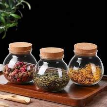 Envío local: perfecto para té, galletas, cereales, harina, frijoles, especias, granos de café, etc. Set de 9 tarros redondos de vidrio con tapa de corcho - 500ml Tarro de caramelos de boda, tarro de cocina - 4 piezas - Ver 4