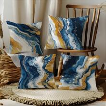 4pcs Blue & Gold Marble Pattern Throw Pillow Covers, 17.7*17.7in (45*45cm), [Single-Sided Printing], Animal Print Polyester Cushion Covers, Room Decor, Home Decor, Bedroom Decor, Room Decoration Stuff For Sofa, Bed, Living Room, Bedroom, Car, Office, Hotel, Suitable For All Seasons, Perfect Gift For Family & Friends