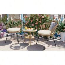 U_STYLE Outdoor Leisure Set, 2 Rattan Single Chairs With A Glass Round Table, Perfectly Suited For Patios, Balconies, And Courtyards - 1 - View 4