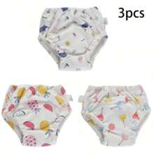 3 pièces Couches en tissu souples et mignonnes avec imprimé de fruits, réutilisables et lavables, culottes d'apprentissage pour bébé, convient aux nourrissons et bambins de 9 mois à 3 ans, pour filles et garçons en cours de propreté