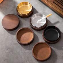 1 pezzo Posacenere in legno con coperchio, posacenere antivento con design in acciaio inossidabile carino, adatto per feste indoor/all'aperto, ufficio, casa, balcone