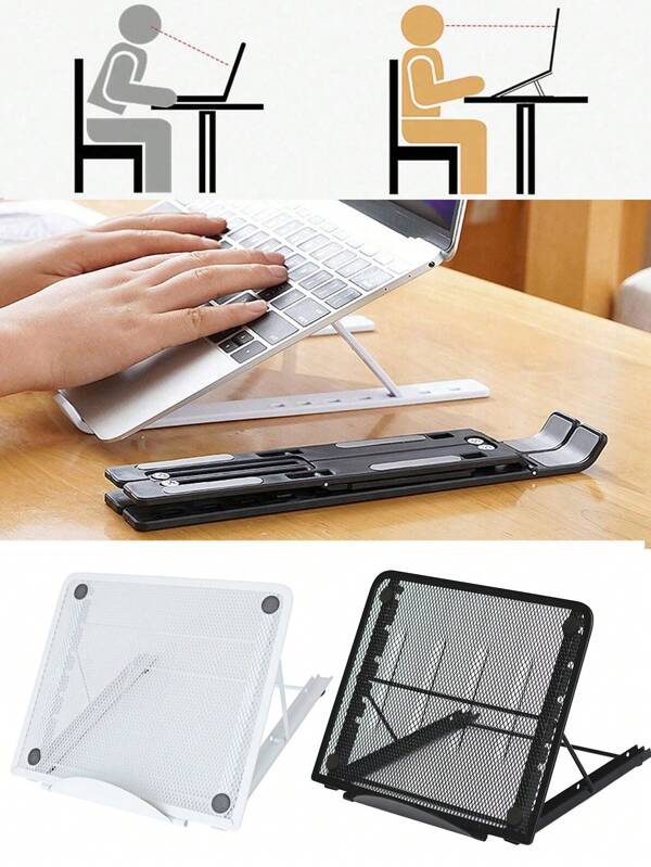 1 pieza Soporte para portátil, base de escritorio con almohadilla de refrigeración, soporte para portátil plegable y ajustable, protector de cuello, artículos de oficina, base de soporte para portátil de metal ajustable para tablet y computadora portátil, útiles escolares, de vuelta a clases