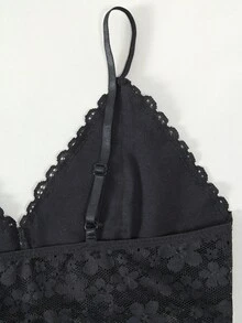 3件套女士黑色薄蕾丝拼接性感小吊带背心，可调节细肩带，半透明蕾丝底吊带衫，吊带衫，细肩带 - 黑色 - 查看 7