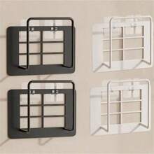 2 Stück moderner Gusseisen Wandhalterung ohne Bohrung. Box Halter, WLAN Regal, WLAN Wandhalterung für Set-Top Box, breite flache Plattform Kabelbox Halter, einfache Installation Mehrfachsteckdose und Modemhalterung, Routeraufbewahrungsbox, WLAN Halterung, Wandhalterung für Set-Top Box