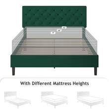 Bed Frame, Upholstered Platform Bed With Headboard, PU Leather Fabric Bed Frame, Button Tufted Design, Green Bed Frame Queen Full Twin , No Box Spring Required, Easy Assembly - màu xanh lá - Xem 4