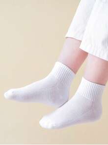 6 pares de calcetines deportivos de algodón 100% sólidos y blancos, con malla transpirable y elástica para uso casual - Blanco - Ver 3