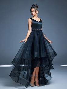 Mgiacy New Romantic Bridesmaid Chiffon Maxi Dress With Ruffle Flounce Shoulder Design