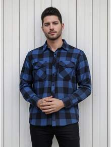 Men's Plaid Flannel Long Sleeve Shirt Ready For Delivery - Màu xanh lam - Xem 1