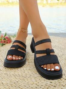 2025 New Korean Style Thick Sole Criss-Cross Strap Open Toe Women Sandals, Two-Ways Wear Backstrap Summer Beige Comfortable Waterproof Platform Beach Casual Shoes