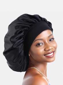 1入組女士36cm寬邊睡眠帽，帶有彈性髮套，適用於日常美容和廣告用途，絲質帽罩，緞質帽罩 - 藍色 - 查看 3