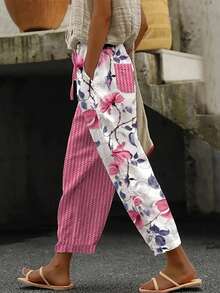 Women Non-Localized Print Casual Cropped Pants - Pink - View 1