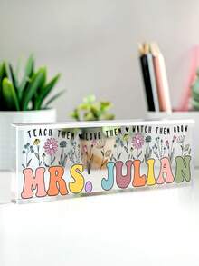 1pc Customized Teacher Desk Name Plate, Teacher Gifts, Teacher Sign, Teacher Appreciation Gifts, Teacher Name Sign, Back To School, Teacher Sign For Desk,Graphic Print,Christmas Gift Supplies - Multicolor - View 4