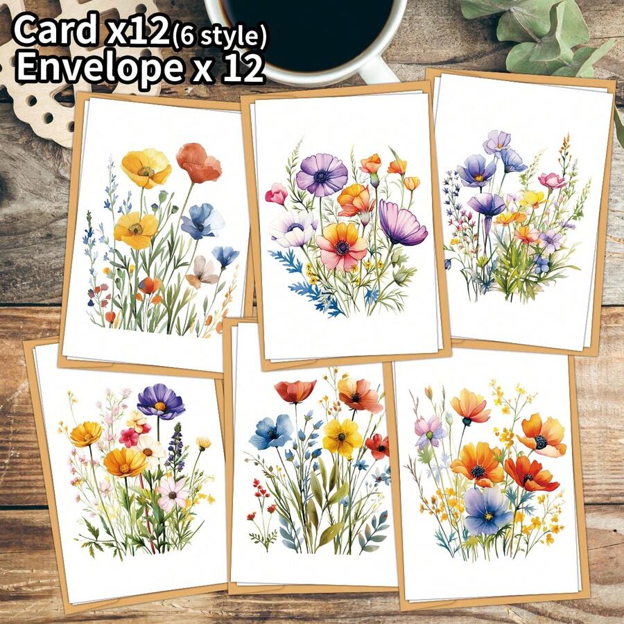 12pcs Watercolor Floral Greeting Cards With Envelopes, All-Occasion ...