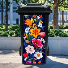 3D 彩色花朵、栀子花、孔雀、猫头鹰垃圾桶贴纸防水 PVC 户外垃圾桶垃圾桶海报撕下粘贴 4 种尺寸墙面装饰房间装饰贴纸个性贴纸